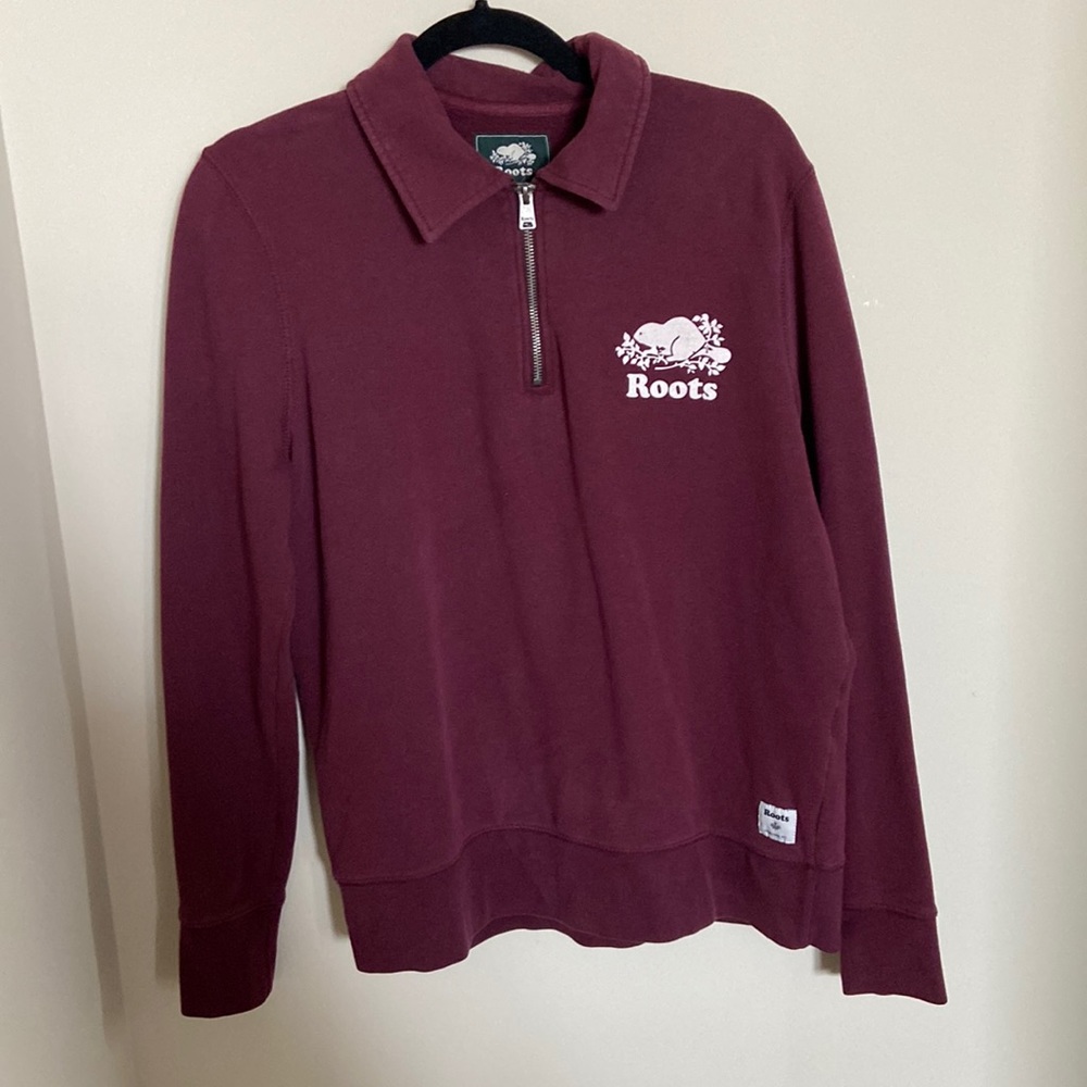 Large maroon Roots quarter zip